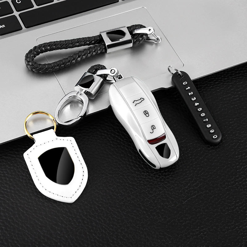 

Car Key Case For Porsche Cayenne Panamera Macan Cayman 718 Key Cover Key Bag Wallet Holder, Sky blue