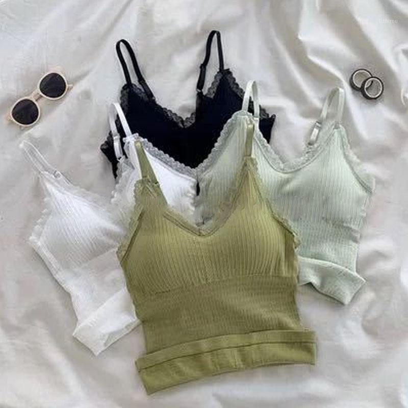 

Camisoles & Tanks Women Tank Crop Top Seamless Underwear Female Short Tops Sexy Lingerie Sleeveless Padded Camisole Sling Vest, White