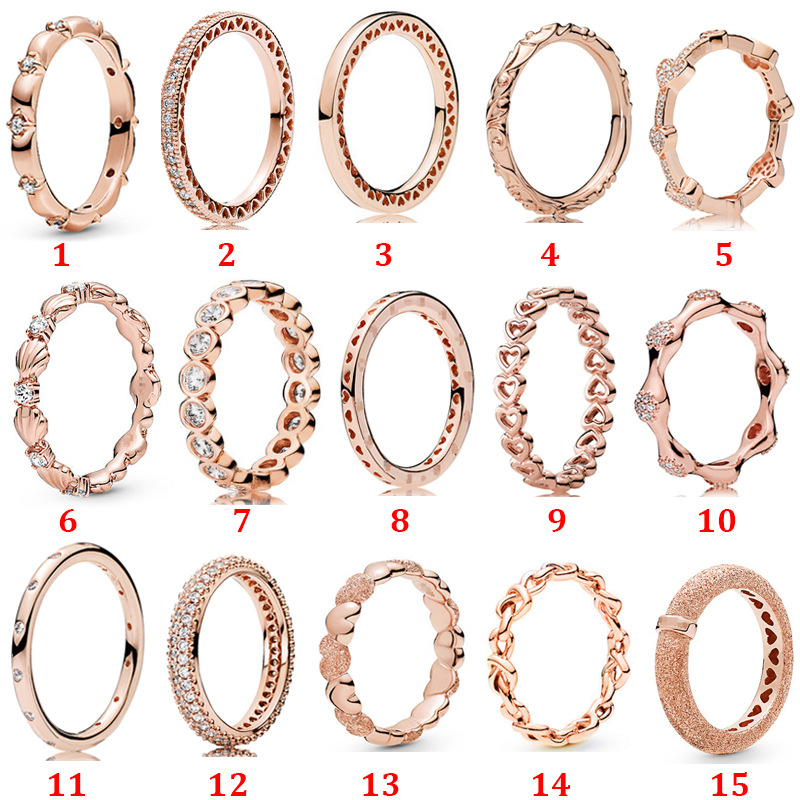 

High quality 100% 925 Sterling Silver fit pandora Ring Rose Gold Heart Ring Heart Connected Zircon Jewelry Engagement Lovers Fashion Wedding, Slivery;golden