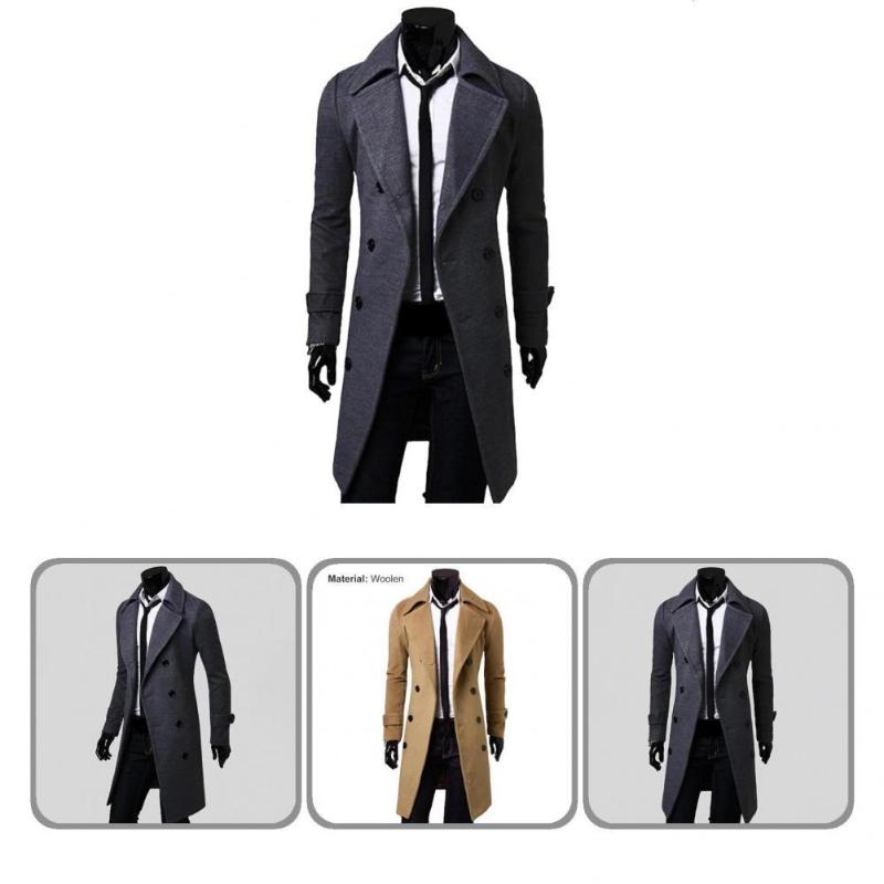 

Men's Jackets Trench Coat Casual Temperament Lapel Coldproof Thick For Daily Wear Long, Khaki