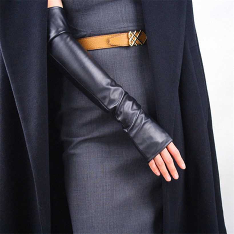 

Women's Thin Long Fingerless Pu Leather Driving Gloves Winter Warm Half Finger Arm Sleeve Nightclub Show Touch Screen Mitten M36 220113