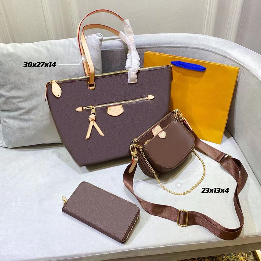 

High quality Luxurys designers Women 3 pieces Totes handbags cross body Shoulder Bags combination famous classic flower Brown capacity portable day backpack 05, Box
