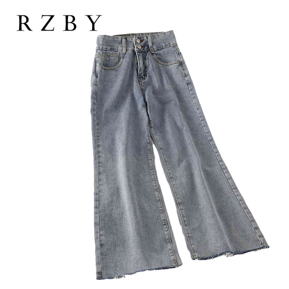 

Women High Waist Overlength Pantalones Pockets Zipper Trousers Female Wide Leg Denim Pants Femme Jean Flair Broek RZBY357 210425, Blue