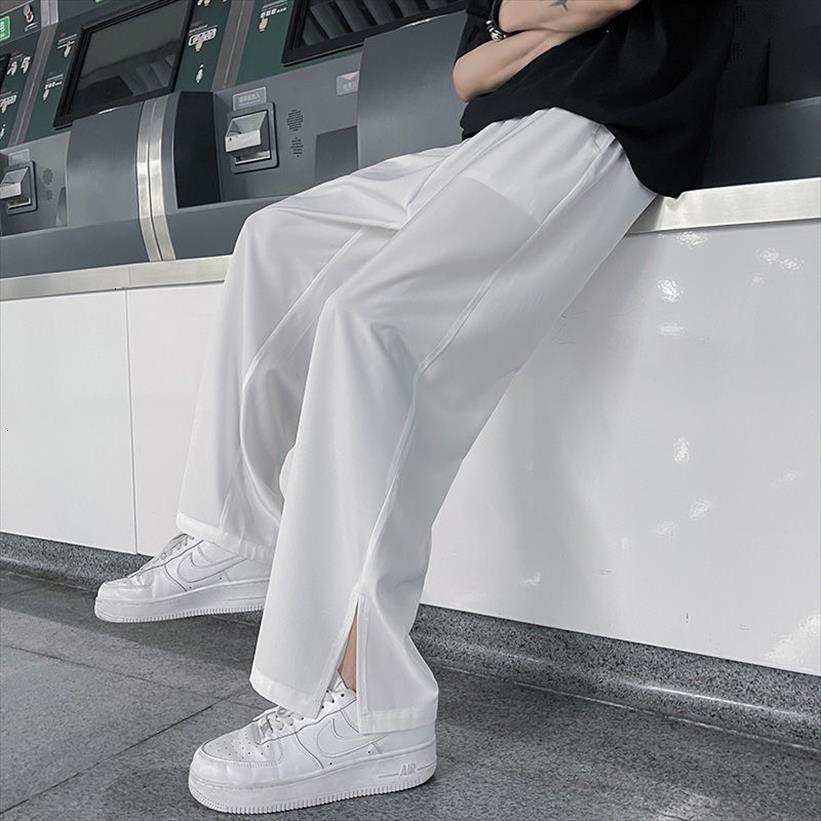 

summer thin casual fashion women pant black green white straight wide leg men streetwear loose ice silk