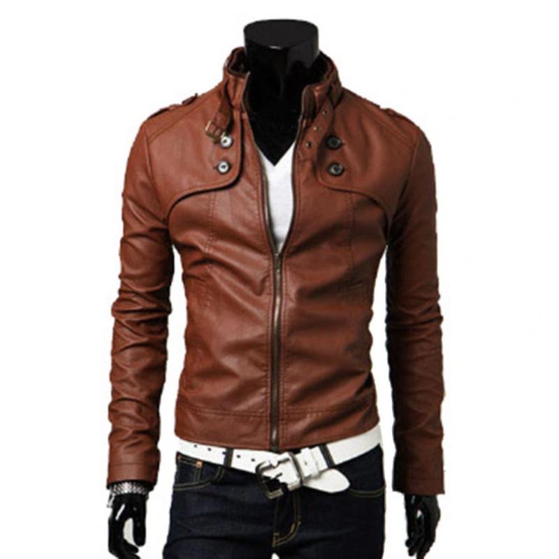 

Men's Jackets Men Jacket Faux Leather Stand Collar Smooth Autumn Coat For Winter, Black;brown
