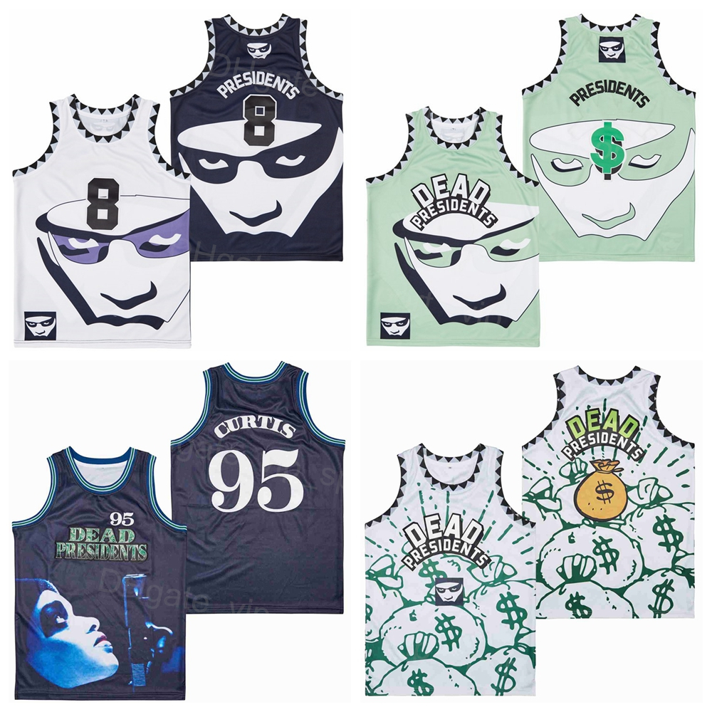 

Movie Film Basketball Dead Presidents 95 Curtis Jersey 8 Conspiracy Theory Money Bags 1995 HipHop Black Green White Color Hip Hop Pure Cotton Uniform Stitching
