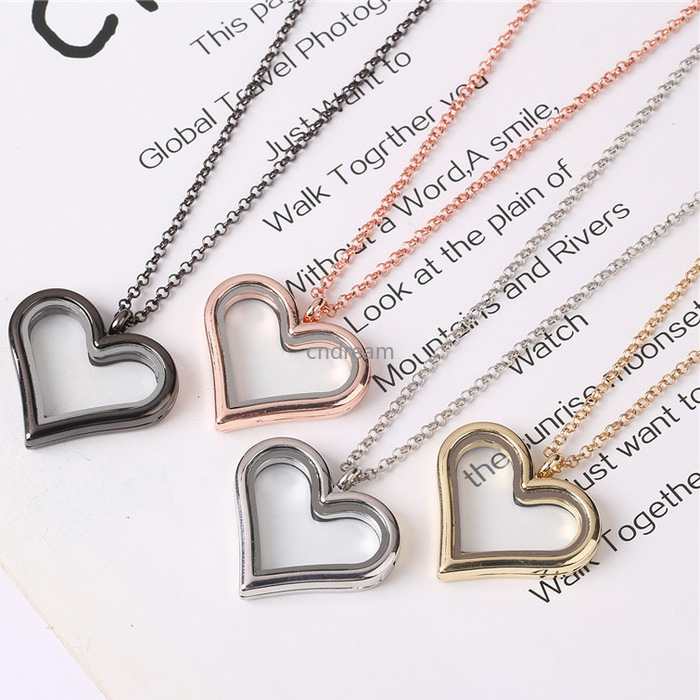 

DIY Floating Locket Heart Necklace Pendant Openable Living Memory Necklaces for Women Children Fashion Jewlery Will and Sandy