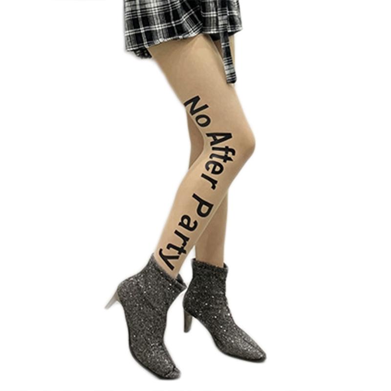 

Women Sexy Ultra-Thin Sheer Tattoo Tights Letter Print Silky Stockings Pantyhose 83XF Socks & Hosiery, Black;white