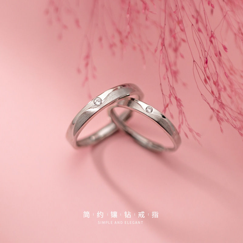 

eloge s925 silver couple korean version simple diamond drawing pair ring temperament men's and women's hand jewelry j8605