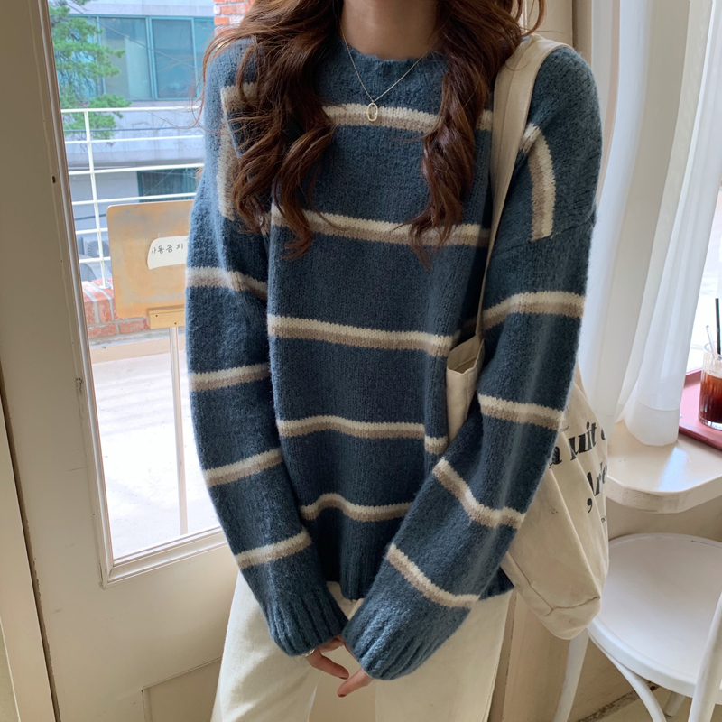 

2 colors Women Pullovers knitted Sweater Autumn and winter stripe female Sweaters and pullovers womens (C9381), White;black