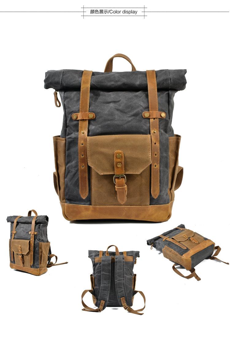 

Vintage Canvas Waxed Leather Backpack W/Laptop Storage Travel Bag And Cotton All-Purpose Rucksack For Men Women