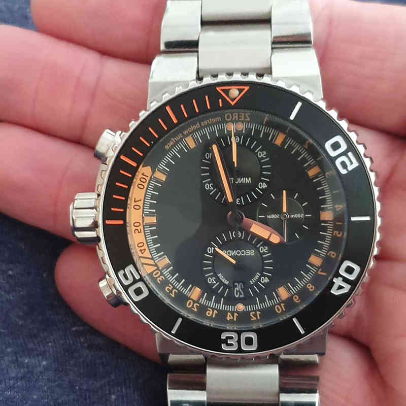 

2020 mens watch 48mm Big dail full Stainless Steel Japan chronograph movement diver watch business Causal waterproof Luminous Man watches, Black