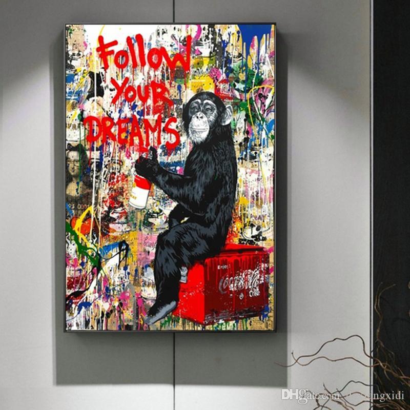 

Wall Graffiti Follows Your Dreams Wall Art Pictures Painting for Living Room Home Decor (With Frame)