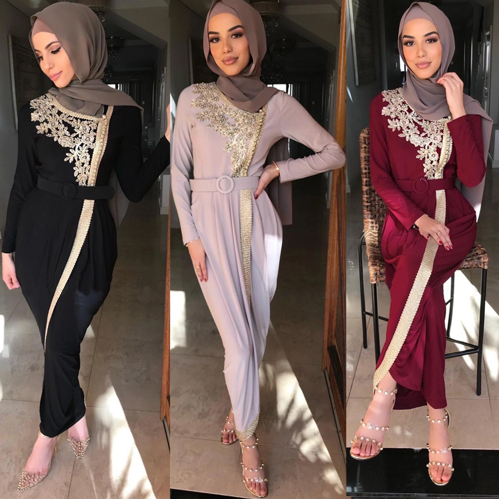 

2021No Hijab Abaya Dubai Turkey Muslim Fashion Dress Islam Clothing Beading Dresses Abayas For Women Musulman De Mode 2021 Eid