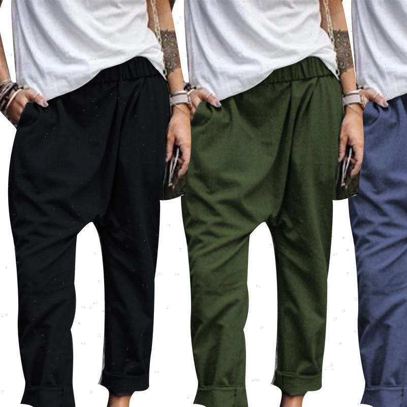 

80% sales casual plus size womens capri loose harem solid color elastic waist long trousers, Black;white