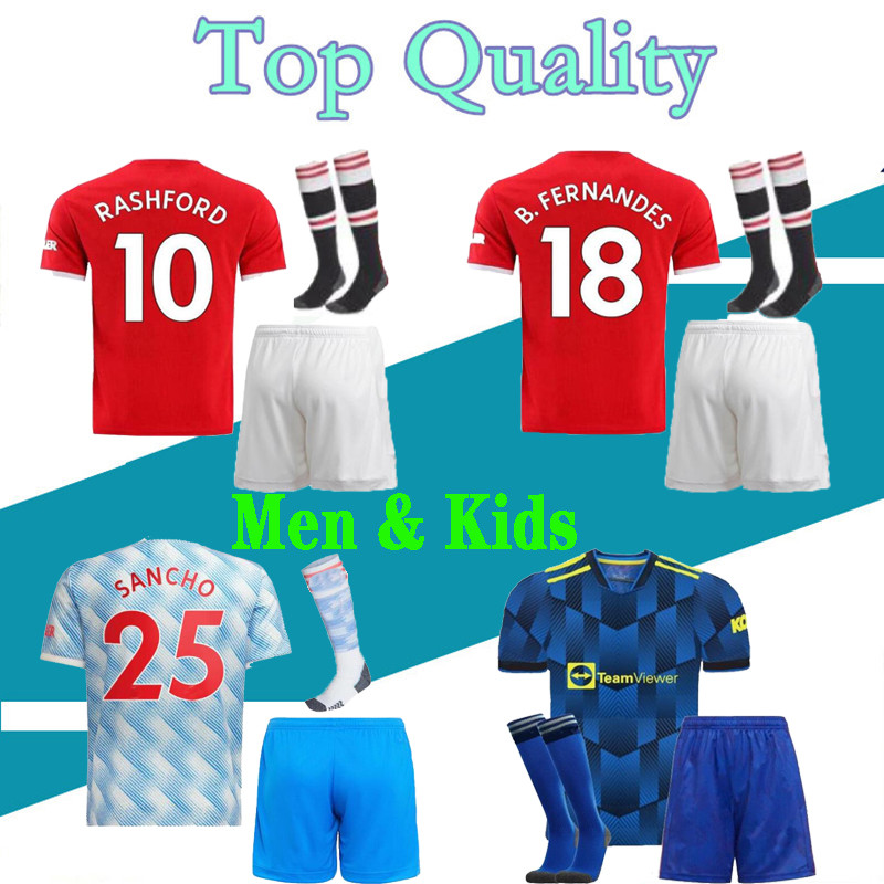 

Adult Kids kit 21 22 POGBA soccer jersey 2022 VAN DE BEEK B. FERNANDES RASHFORD LINGARD SANCHO football shirt CAVANI UTD RONALDO boys kits, 21-22 home with patches