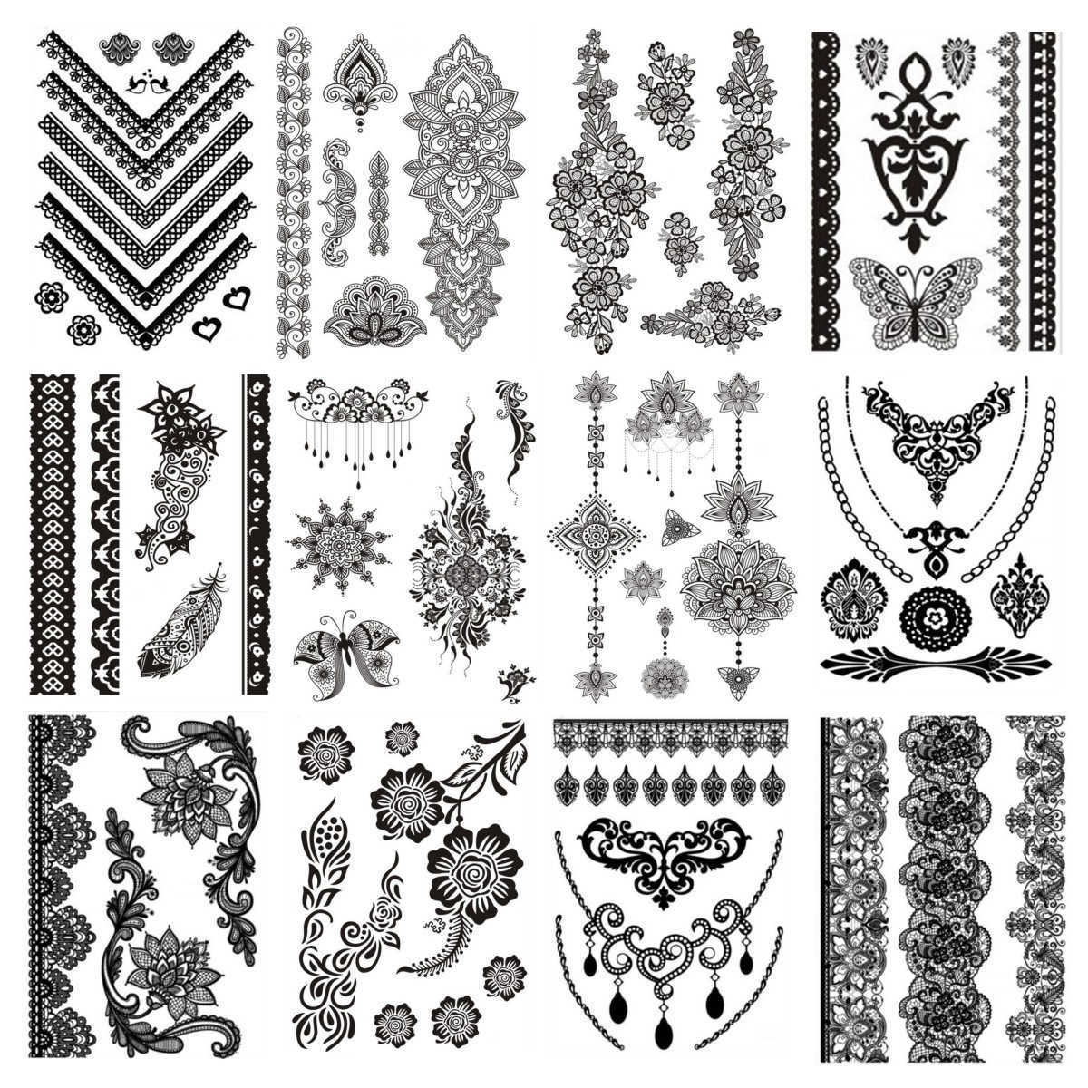 

10pcs Black Flower Lace s Jewelry Stickers Women Body Chest Art Temporary Tattoo Girl Waist Bracelet Flash Sticker