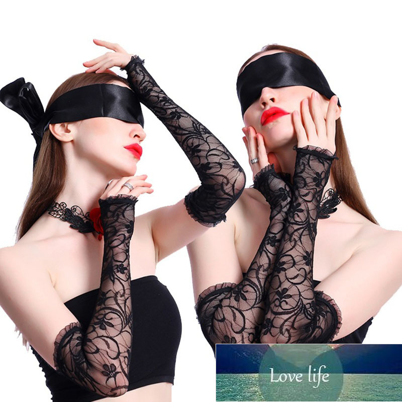 

Sexy Black Lace Sunscreen Glove Female Half Finger Long Thin Ice Silk Arm Sleeve Summer Sunshade UV Cycling Driving Mittens K65 Factory price expert design Quality