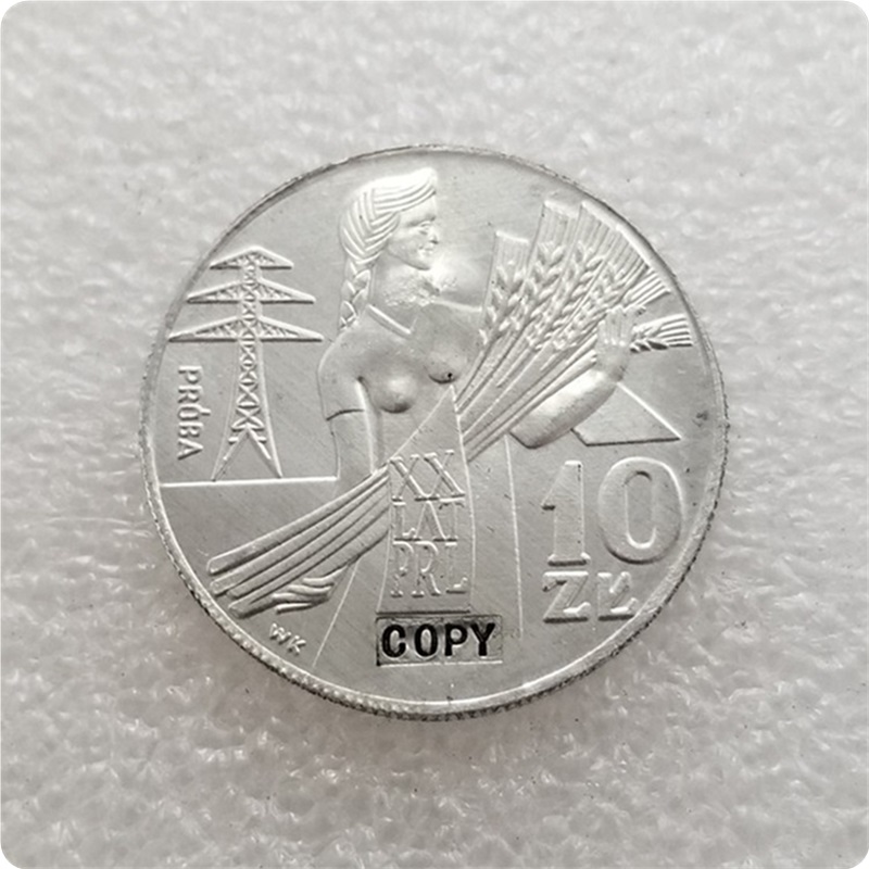 

1964 Poland aluminum 10 Zlotych (20th Anniversary of People's Republic of Poland,Trial Strike) Copy Coin