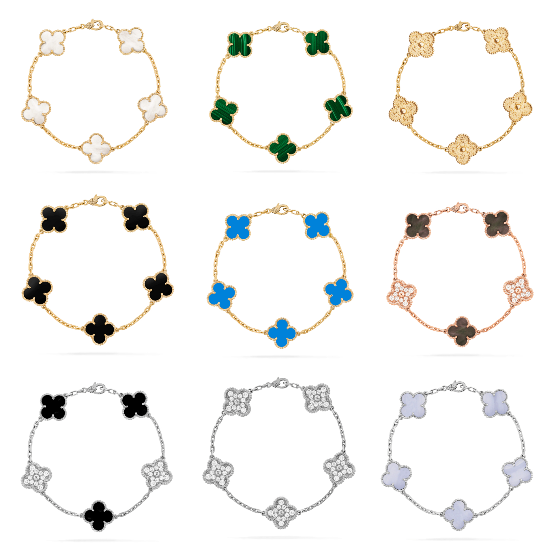 

Fashion trend 925 Silver Boutique Jewelry Lucky Ladies Clover Charm Bracelets, Golden;silver