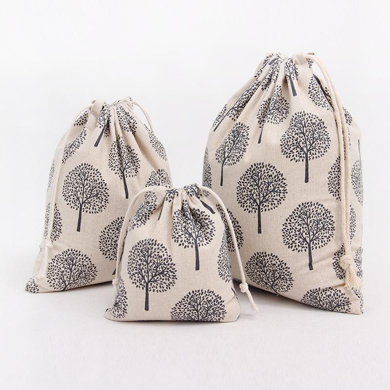 

1pcs Tree Pattern Beige Drawstring Cotton Linen Storage Bag Gift Candy Jewelry Organizer Makeup Cosmetic Keys Bags 49047