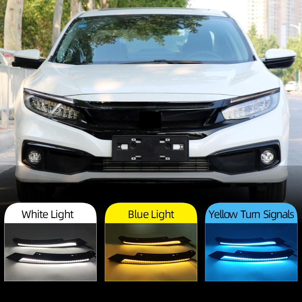 

2PCS Car Headlight Eyebrow Dynamic Yellow Turn Signal DRL LED Daytime Running Light For Honda Civic 2016 2017 2018 2019 2020
