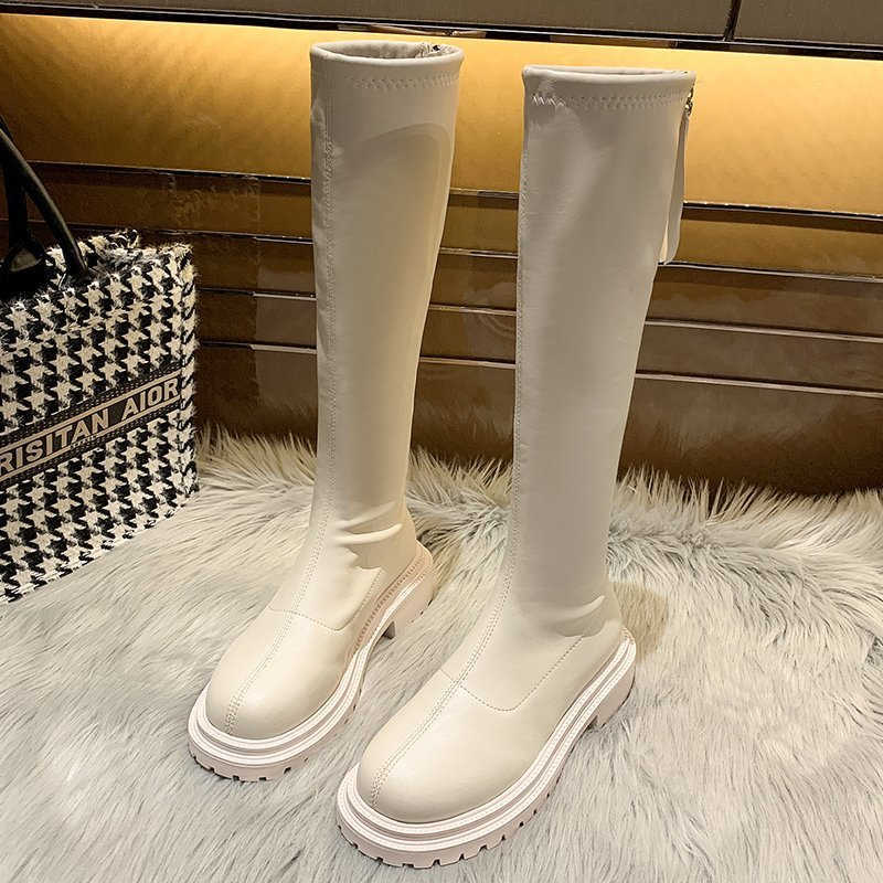 

Women Thigh High Boots Women Casual Plush Knee Boots Brand Designer Zip Ladies Leather Long Boots White Mujer Shoes 2021 H1009, Black