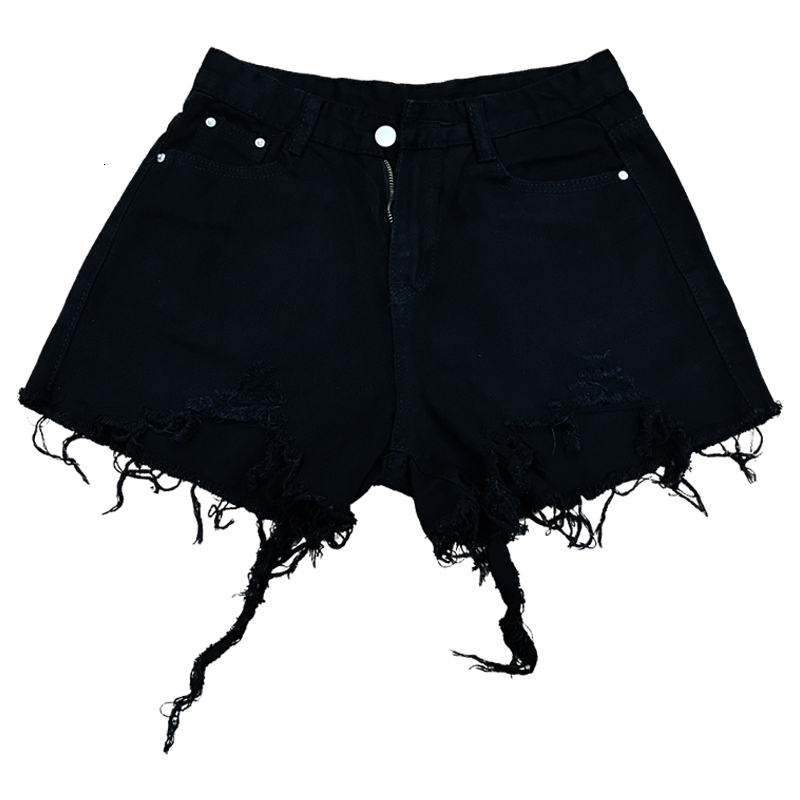 

Women' Shorts Summer Women Blue Black Ripped Holes Distressed Tassels Cowboy Ladies High Waisted Casual Fashion Denim 5RGQ
