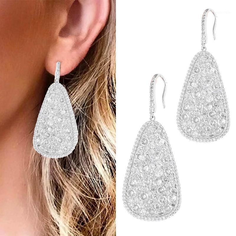 

Dangle & Chandelier Blachette Luxury Statement Trendy Drop Earrings For Women Clear CZ Paved Cubic Zirconia Bridal Wedding Jewelry Accessori