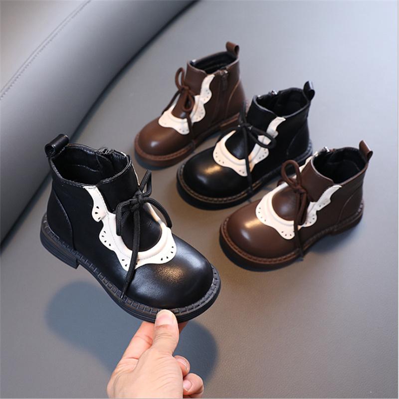

Boots 2021 Autumn For Girls Genuine Leather Princess Shoes Rubber Sole Breathable Kids Ankle Fashion Children, Black;grey