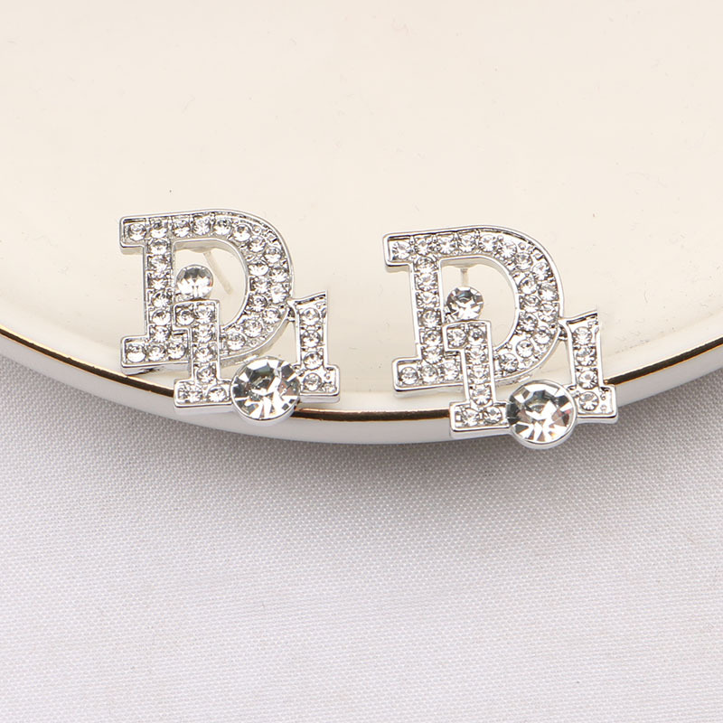 

Colorful 18K Gold Plated Luxury Brand Designers Letters Stud Clip Chain Geometric Famous Women 925 Silver Crystal Rhinestone Pearl Earring Wedding Party Jewerlry