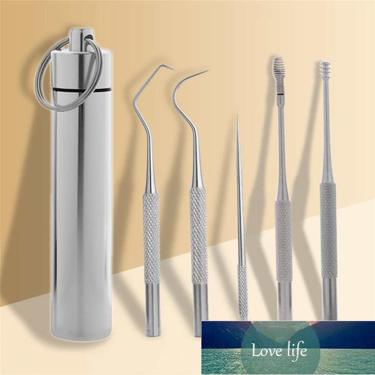 

5pcs Stainless Steel Portable Toothpick Oral Care + Toothpick Holder Tool Set