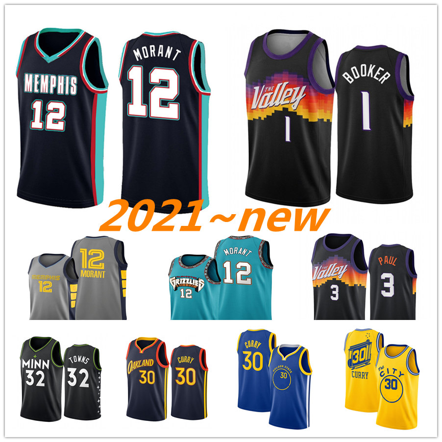 

2021 Basketball Jerseys Memphis Grizzlies Ja 12 Morant Jersey Devin 1 Booker Stephen 30 Curry Chris 3 Paul Anthony Edwards Karl-, Black;red