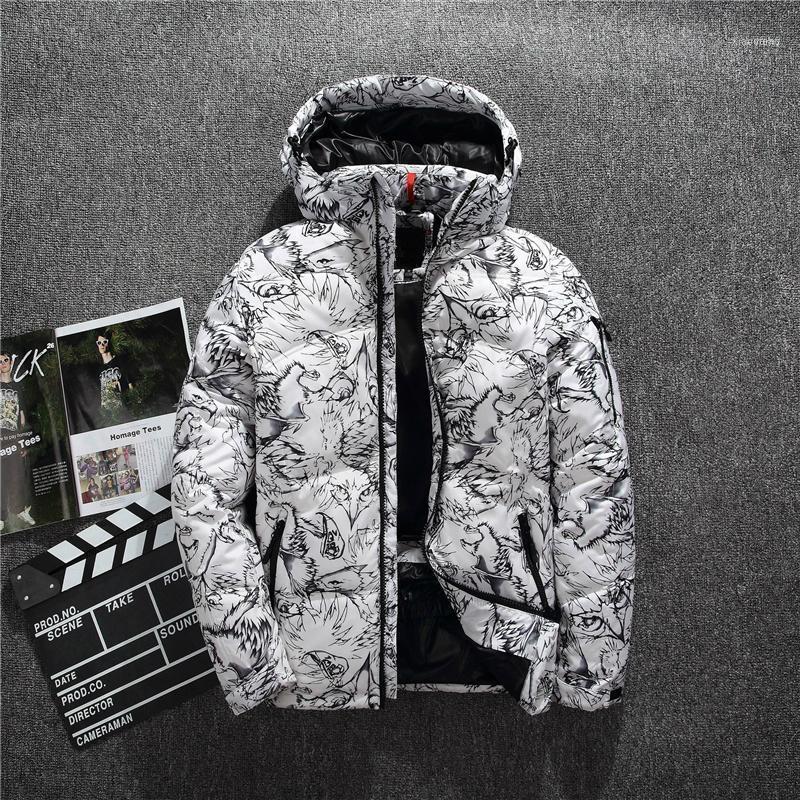 

Men's Down & Parkas Mens Casual Jacket 2021 Winter Boutique White Duck Thick Warm Fashion Print Slim Hooded Black Coat1