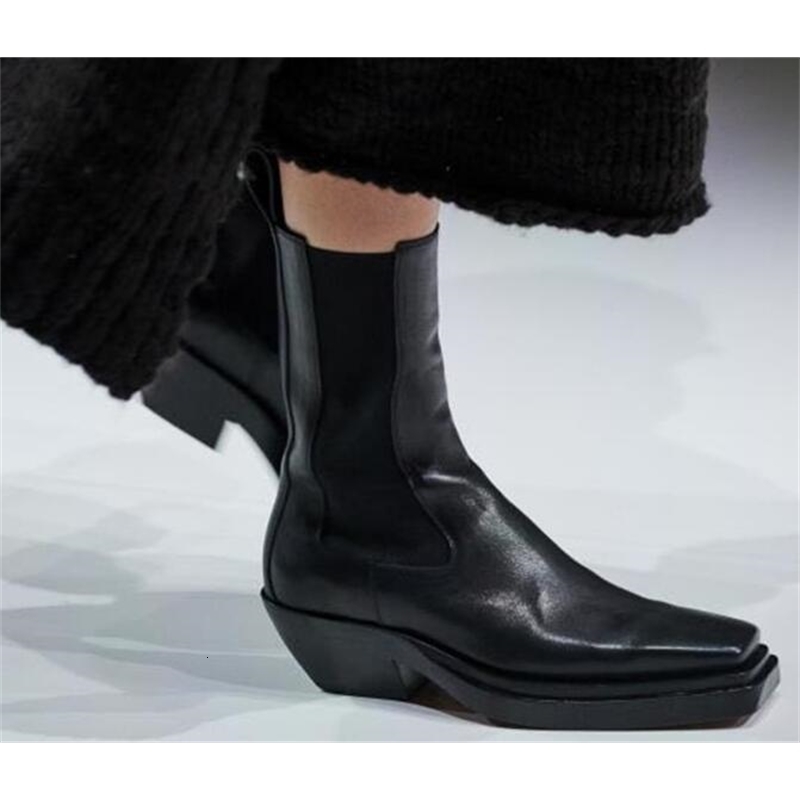

boots more recent woman fashions genuine leather chelsea toe square foot short female boots 45 mm med heels slip on knee long q9qz, Black