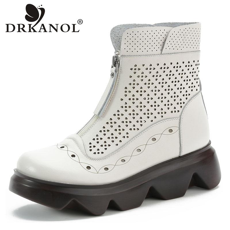 

Boots DRKANOL 2021 Handmade Vintage Genuine Leather Summer Cool Women Breathable Hollow Out Wedges Platform Casual Roman, Black