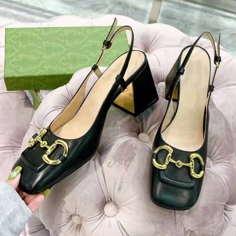 Femmes Mid-Heel Robe Chaussures Square en forme Toite Chunky Pump Designer Lady Cuir Harkit Sculpté Block Heel Semelle Semelle Slingback