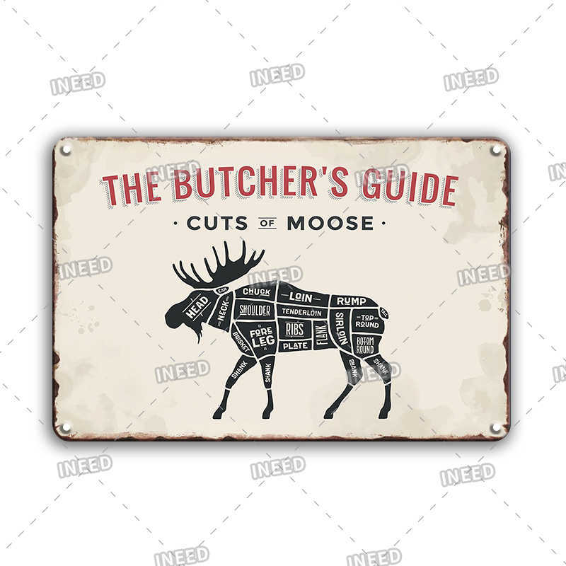 

Antique The Butchers Guide Vintage Kitchen Animal Market Decor Tin Sign Art Cuts Poster Metal Plate Wall Decoration
