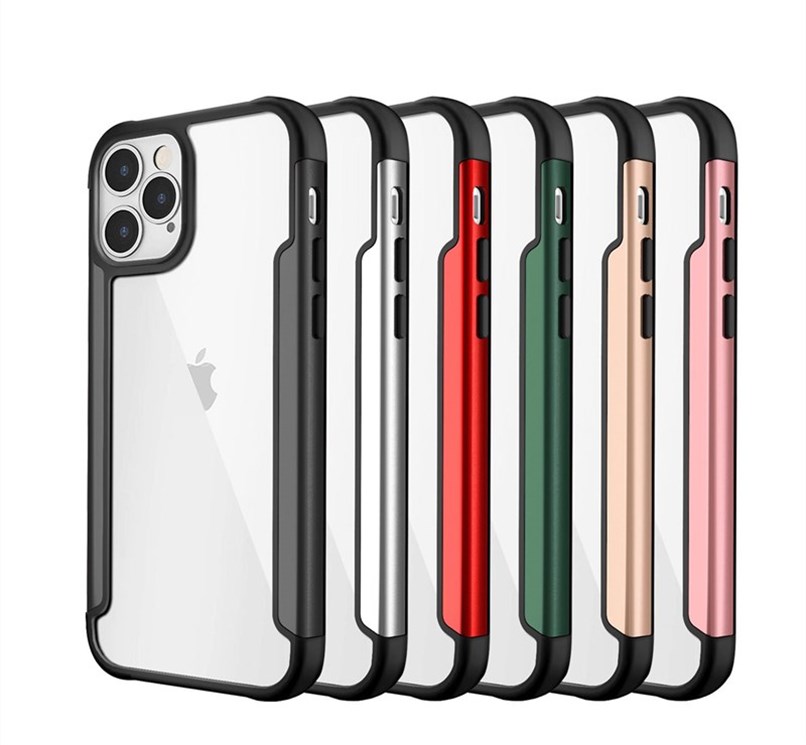 

Transparent TPU Phone Cases For iPhone 12 Mini Pro Max 6 7 8 Plus 11 XR XS Protective Metal Armor Case, Black