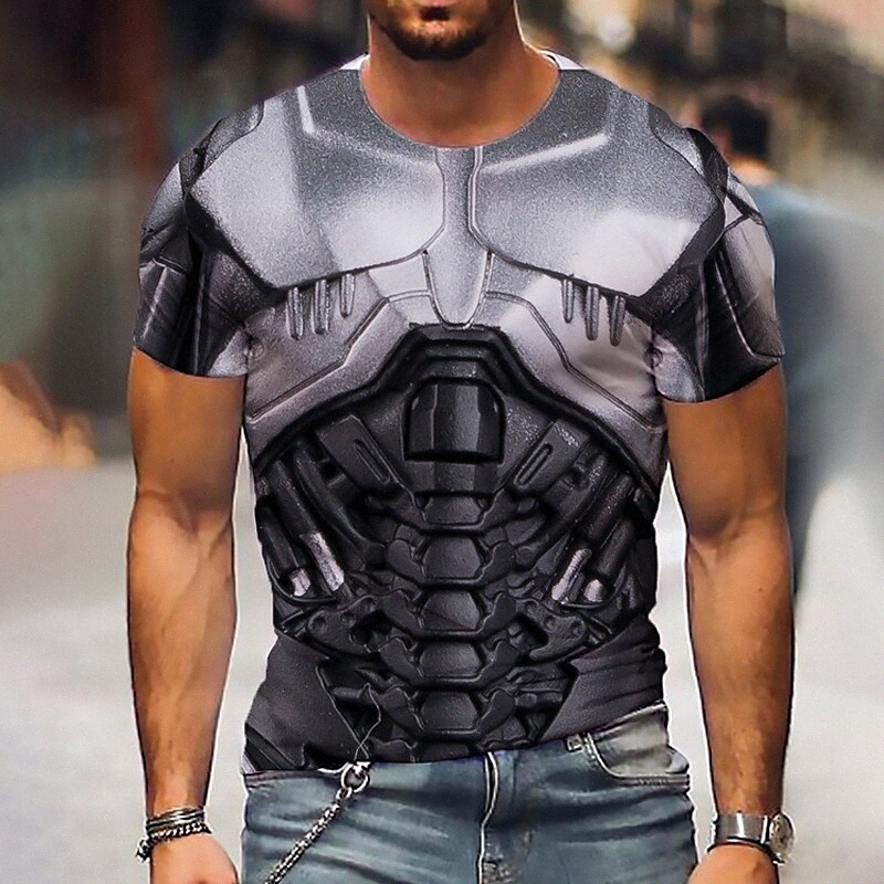 Men's T shirt 3D Print Graphic Machine Crew Neck Daily Sports Print Short Sleeve Tops Casual Classic Designer Big and Tall Black U2E7#