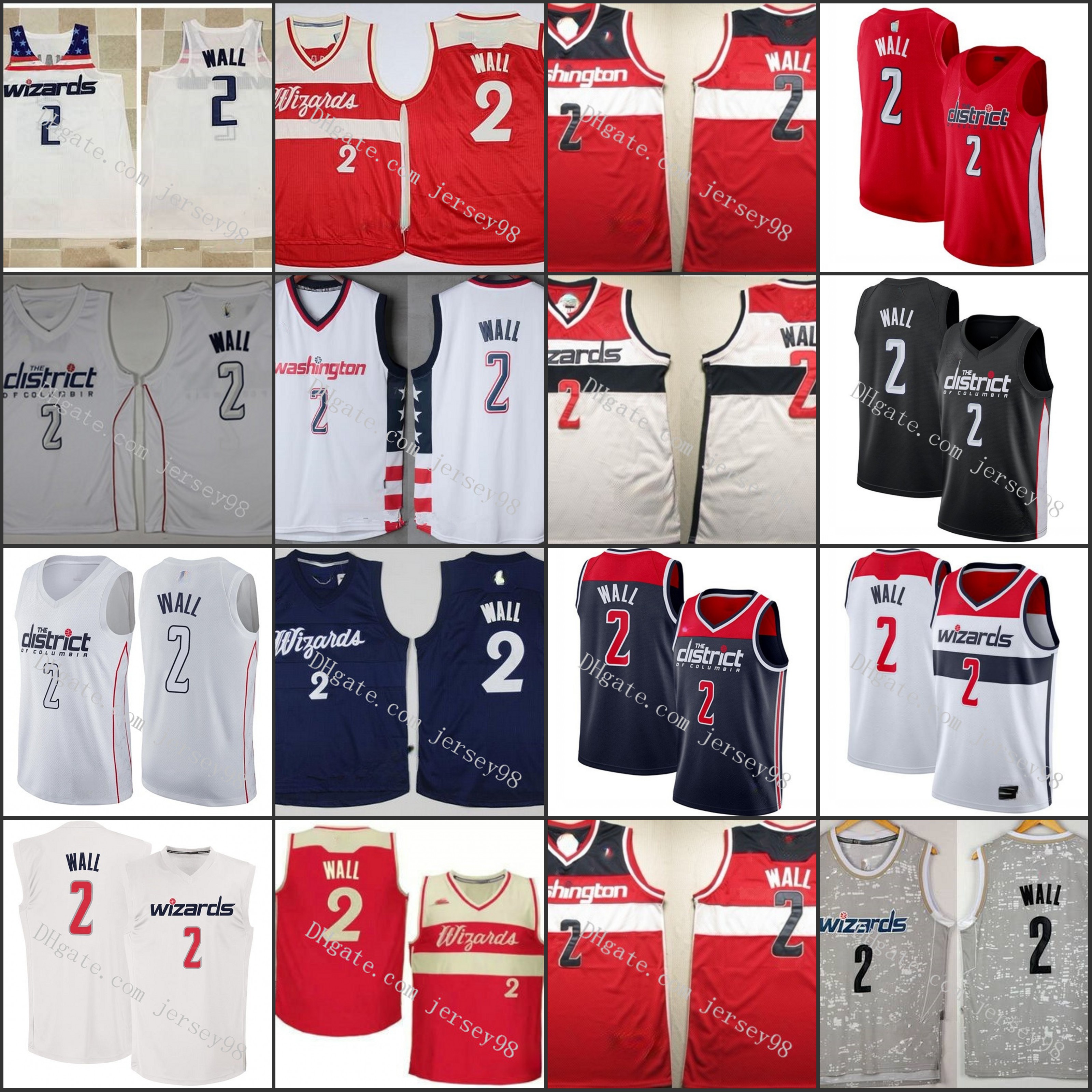 

Washington Wizards men #2 John Wall retro Basketball Jersey, Black