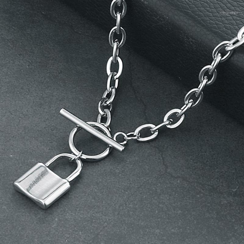

Pendant Necklaces Punk Cool Padlock Necklace For Women Girl Stainless Steel Lock Chain Toggle Gothic Jewelry CollareCN84, Silver