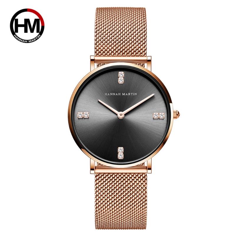 

Wristwatches HM Stainless Steel Mesh Band Japan Quartz Movement Watch Women Rhinestones Water And Resistant Luxury WristWatch HM04, 4z-wfh