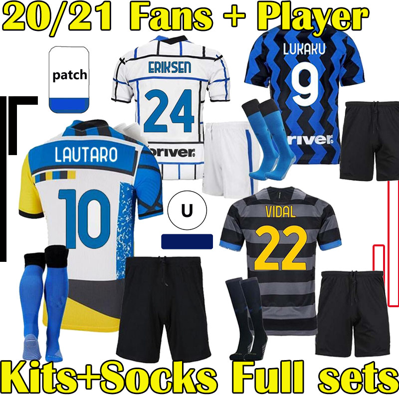 

Adults kids Kits sock Full sets 2021 soccer Jerseys Fans Player Version Fourth LUKAKU VIDAL LAUTARO ERIKSEN ALEXIS HAKIMI football uniforms, 20-21 third