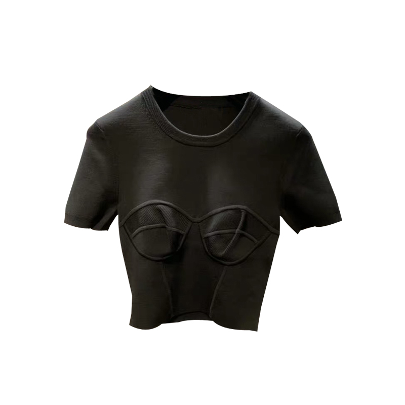 

2022 Fashion Summer design T-shirt women' high waist short sleeve up-navel crop top casual tops SMLXL, Black