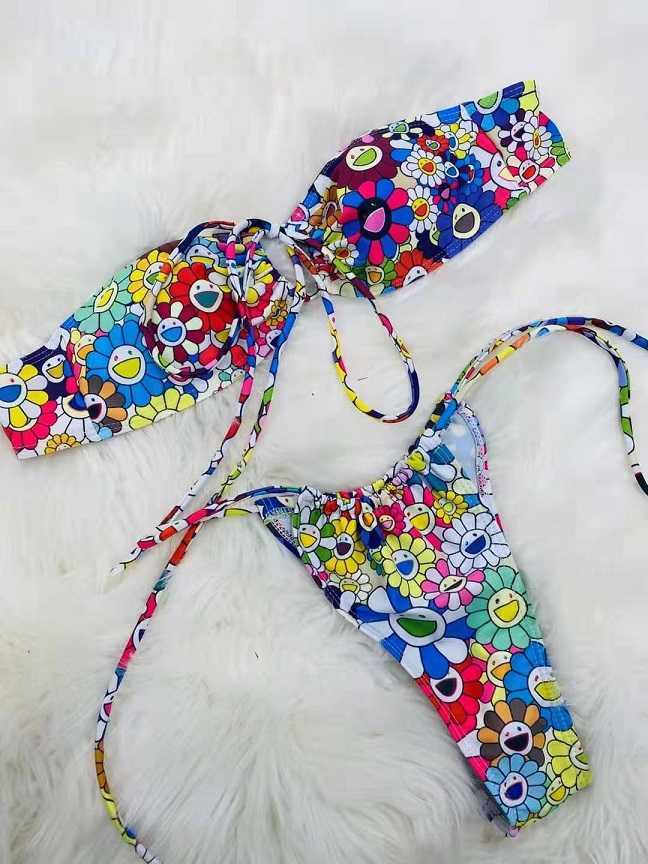 

Women Bikini Summer Fashion Sunflower Print Sexy Bikini Two Pieces Set 2021 A0525, White;black