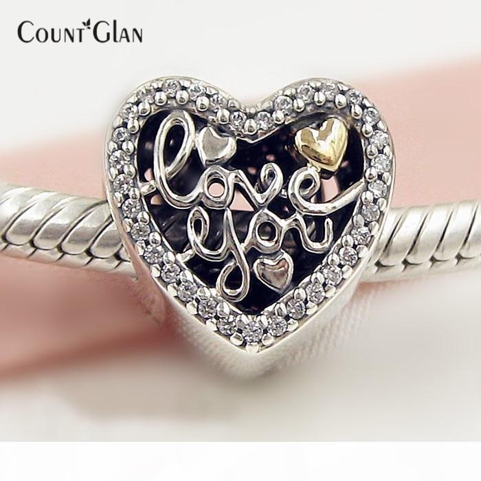 

Fits Pandora Bracelets Love Script Silver Beads with 14K Gold 2017 100% 925 Sterling Silver Charms DIY Jewelry 08500K, Bronze;silver