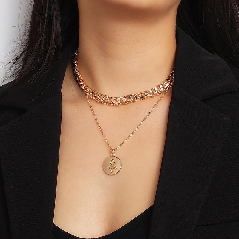 Pendant Necklaces Retro Alloy Round Snake Multilayer Chain Necklace For Women Fashion Temperament Punk Gold Metal Jewelry Wholesale-image-703879599
