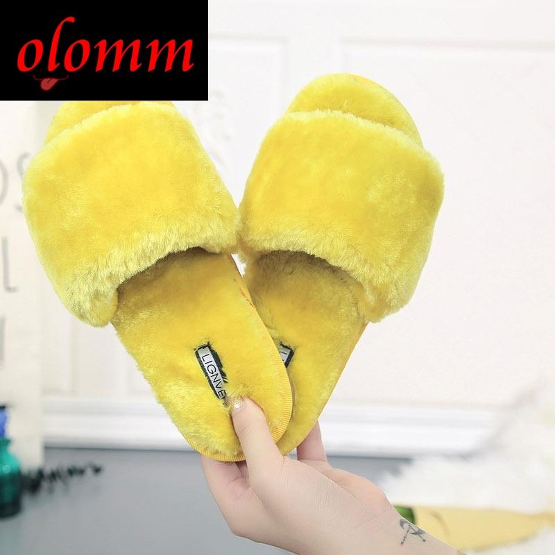 

Fashion Winter Women House Slippers Comfortable Flock Fluffy Slides Female Flat Home Furry For Woman Wholesale, Black