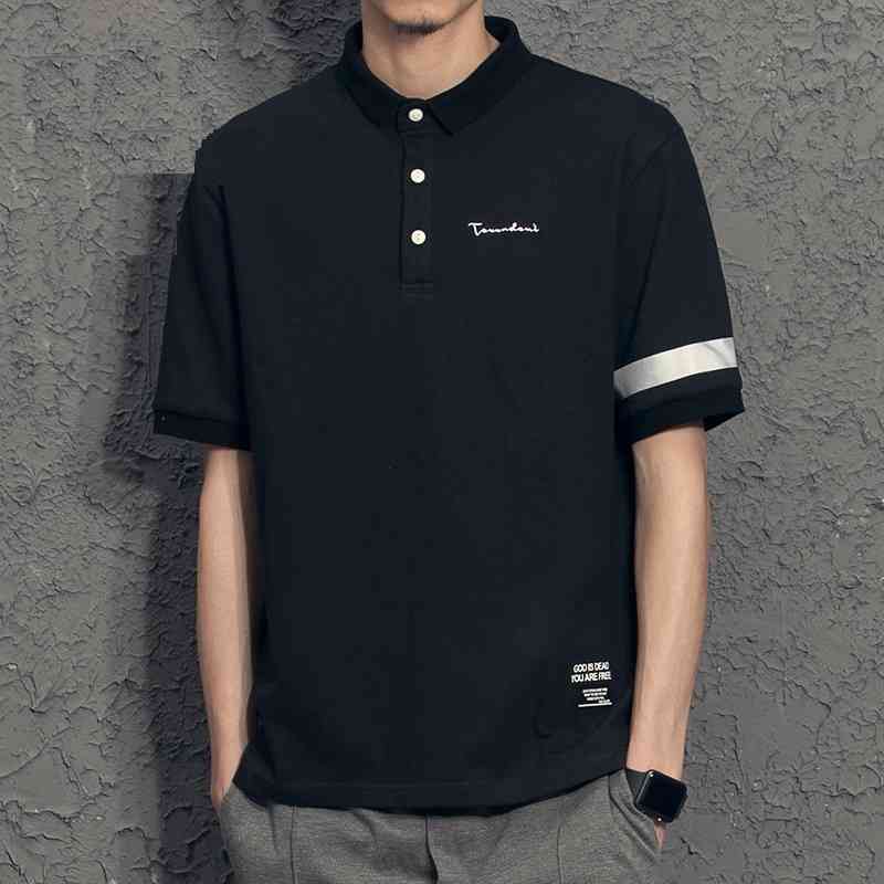 

Hong Kong simple embroidery Polo Shirt Short Sleeve men's color blocking brand pure Lapel T-shirt fashion, Black 1